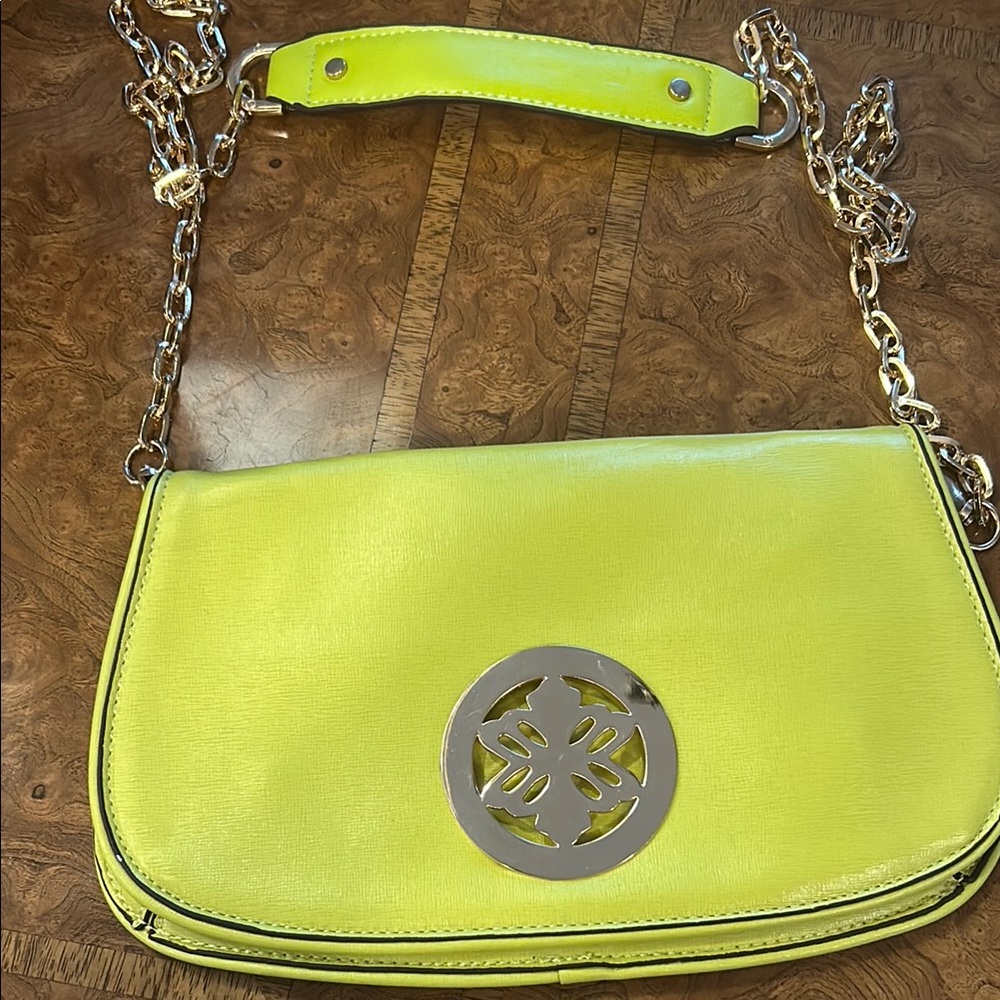 Green Shoulder Bag with gold removable Chain Strap